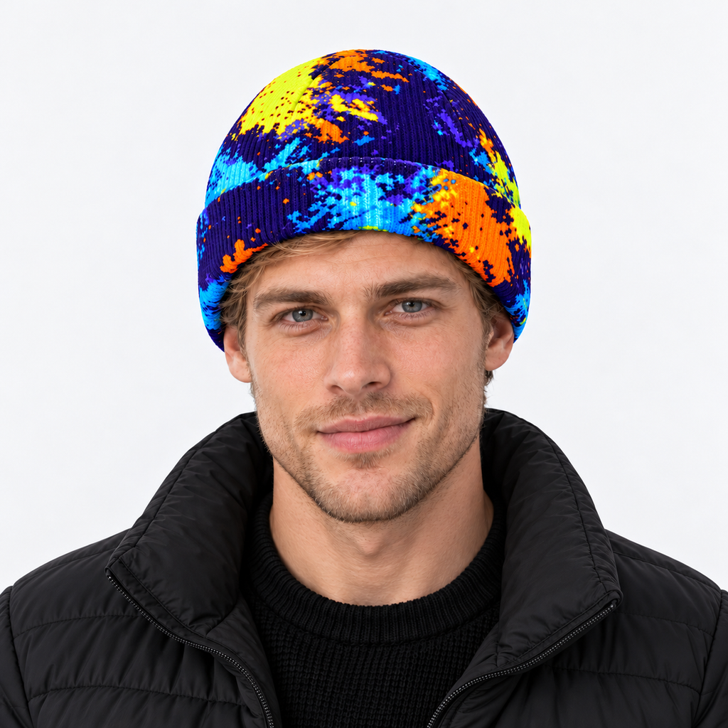 The Summit Knit | Fleece-Lined Winter Beanie - Orange Purple - Model