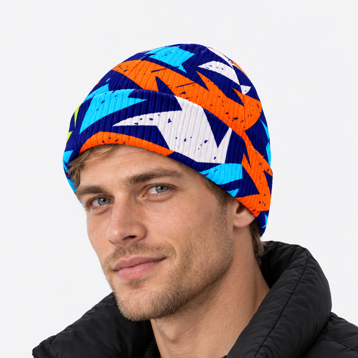 The Summit Knit | Fleece-Lined Winter Beanie - Dark Blue - Model