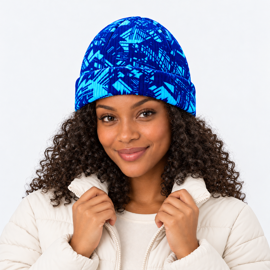 The Summit Knit | Fleece-Lined Winter Beanie - Blue - Model