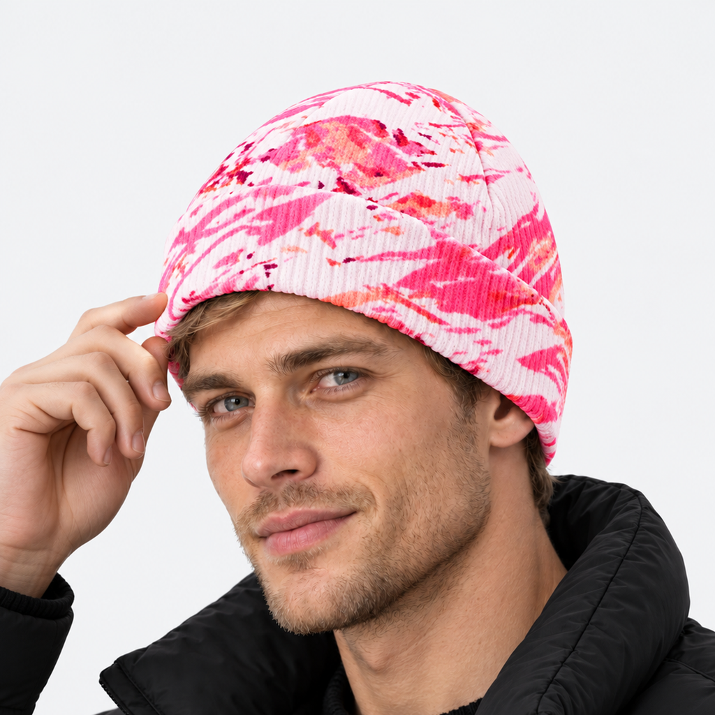The Summit Knit | Fleece-Lined Winter Beanie - Pink - Model
