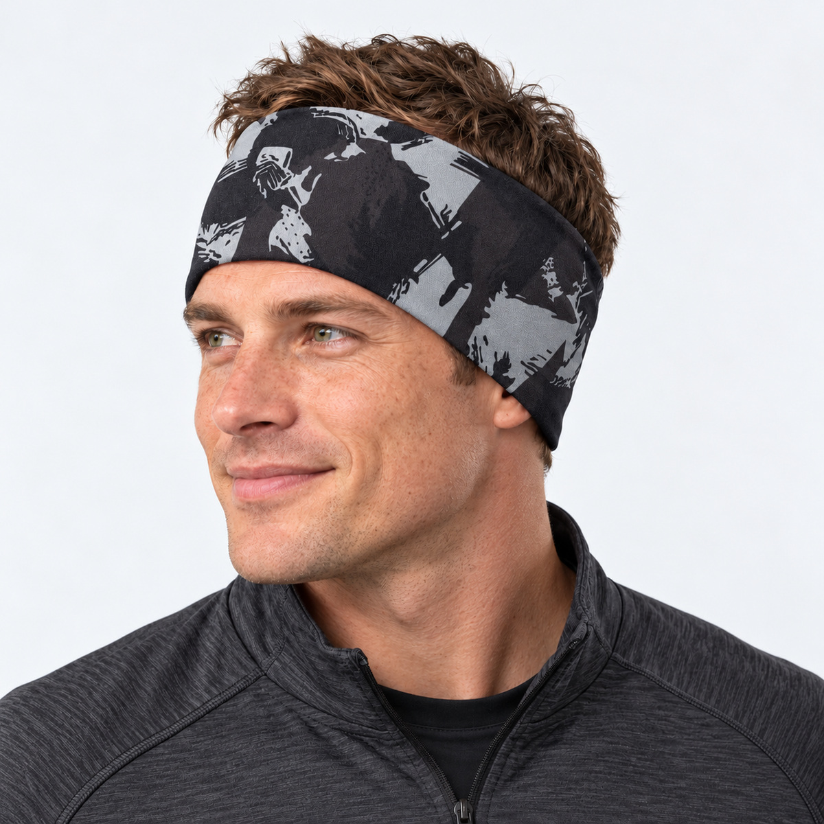 The Winter Pace | Wide Thermal Sports Headband - Black Grey - Model