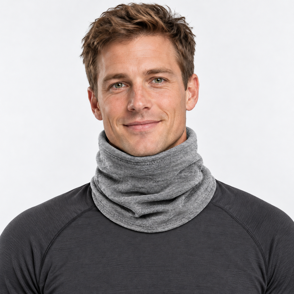 The Alpine Shield | Thick Thermal Neck Gaiter - Light Gray - Model