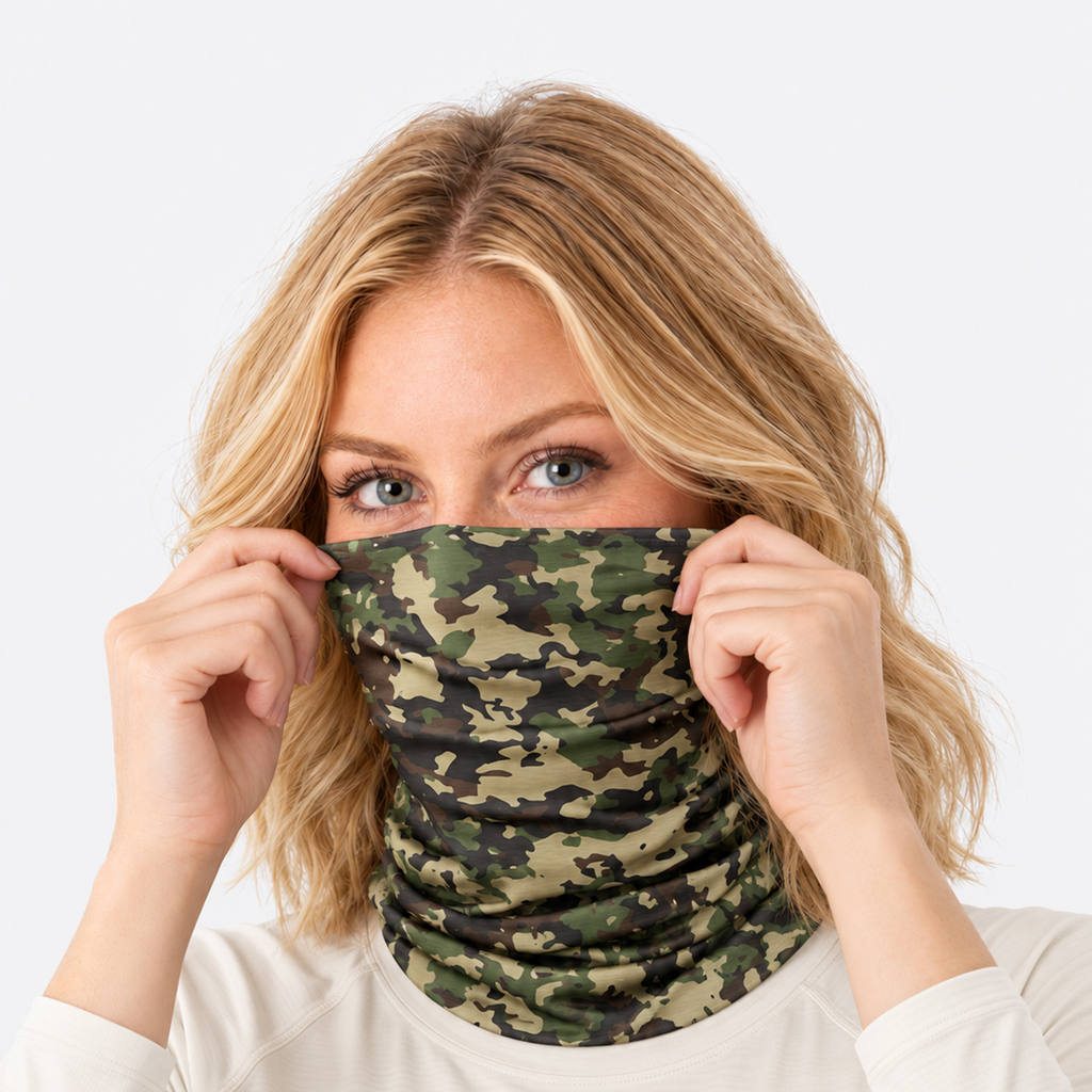 The Trailblazer | UV-Shield Ice Silk Performance Gaiter - Woodland Camo - Model