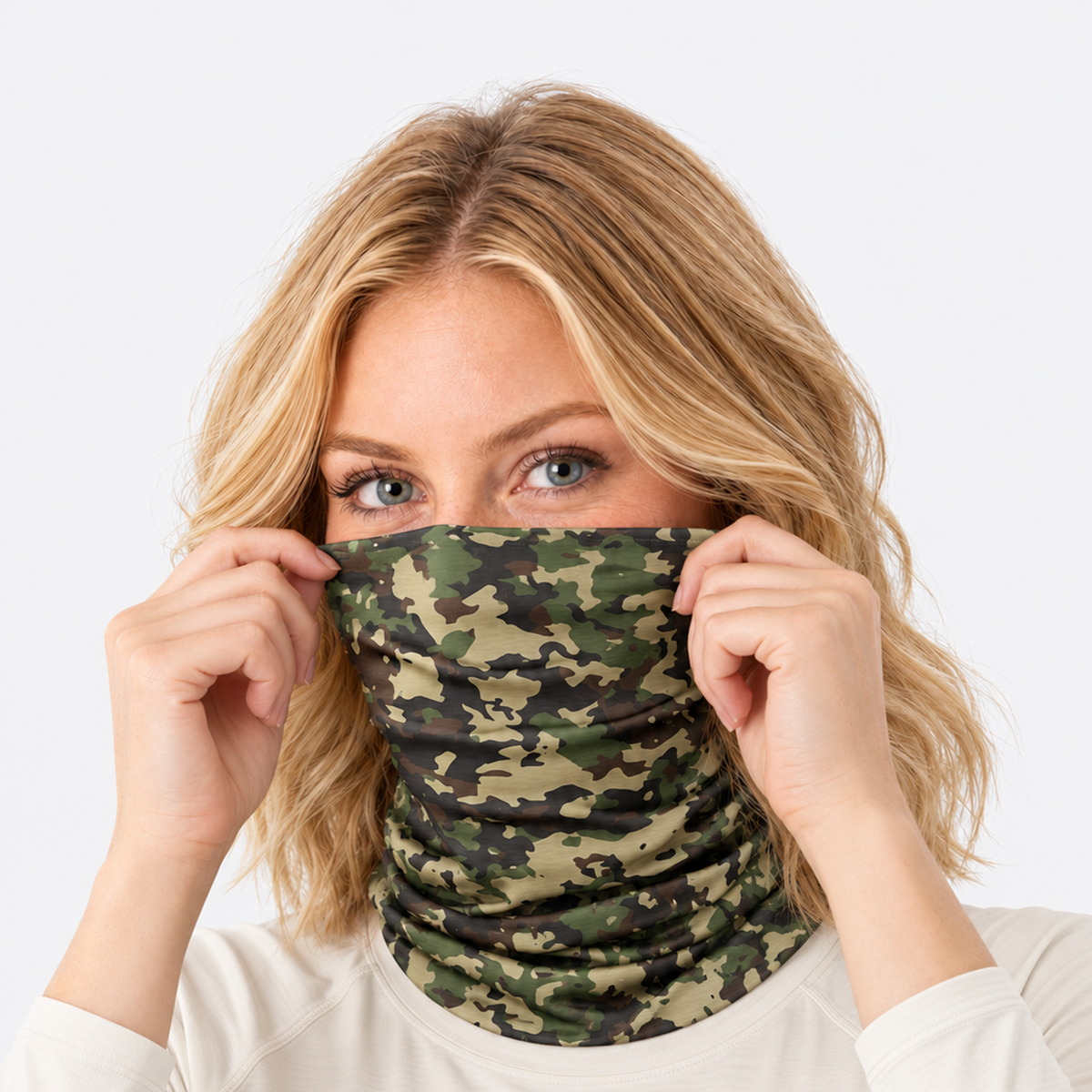 The Trailblazer | UV-Shield Ice Silk Performance Gaiter - Woodland Camo - Model