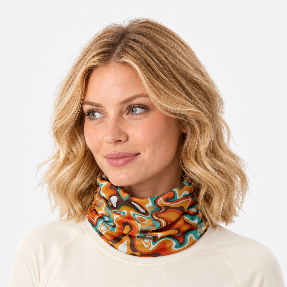 The Artisan Canvas | Seamless Ice Silk Expression Gaiter - Ember Mosaic - Model