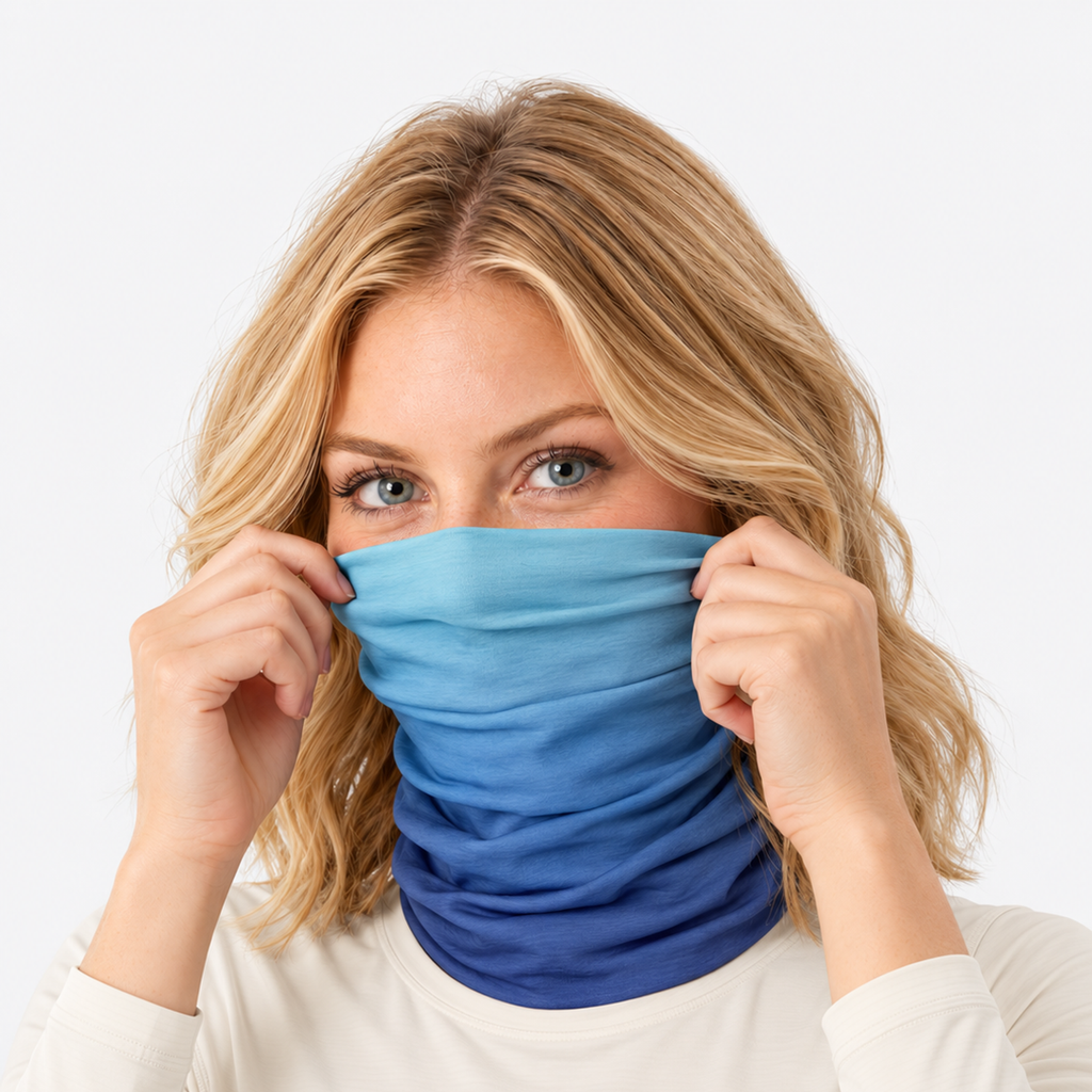 The Metro Pulse | Seamless Ice Silk Urban Gaiter - Blue & Cyan - Model
