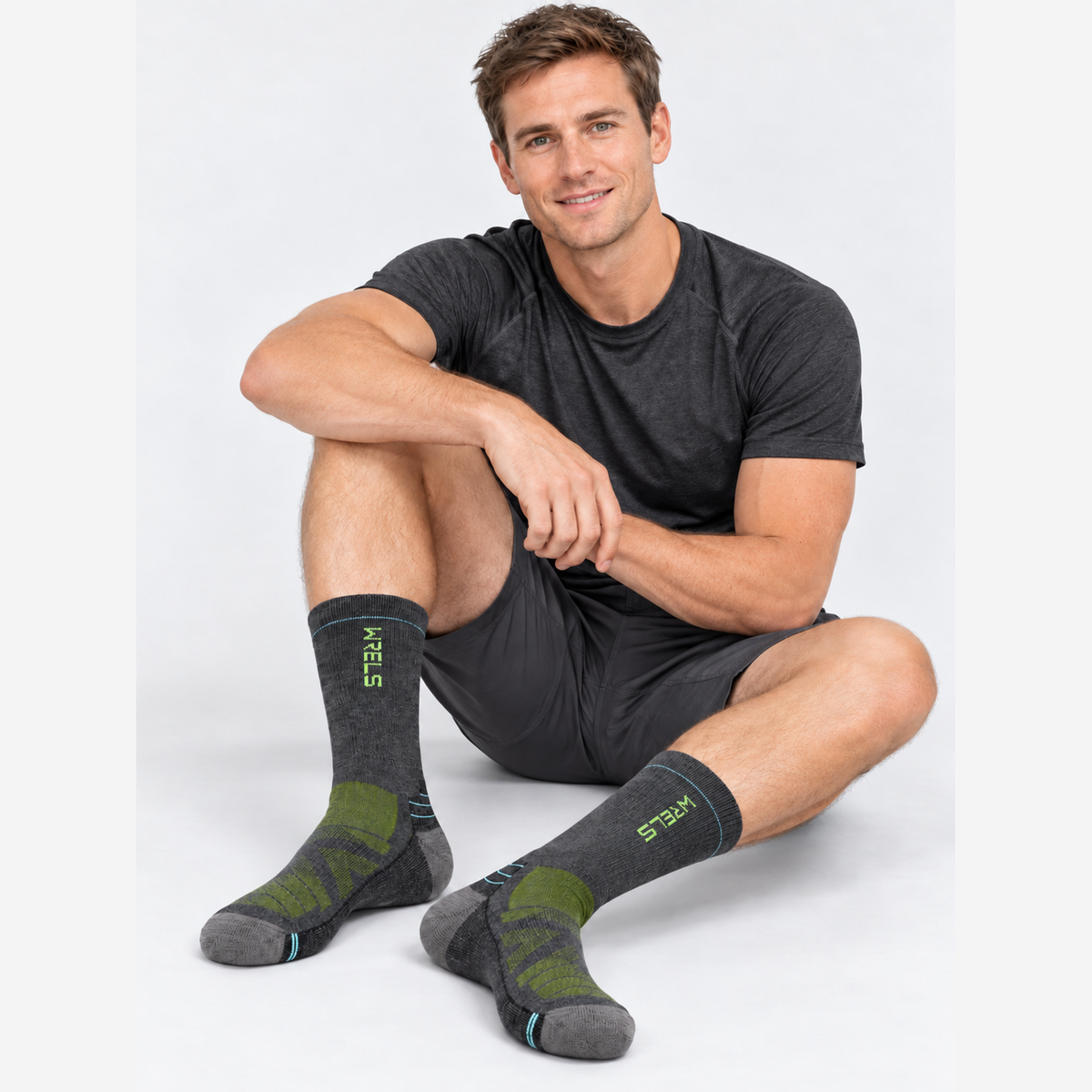 The Ridge Trek | Cushioned Merino Wool Hiking Socks - Gray Green - Model