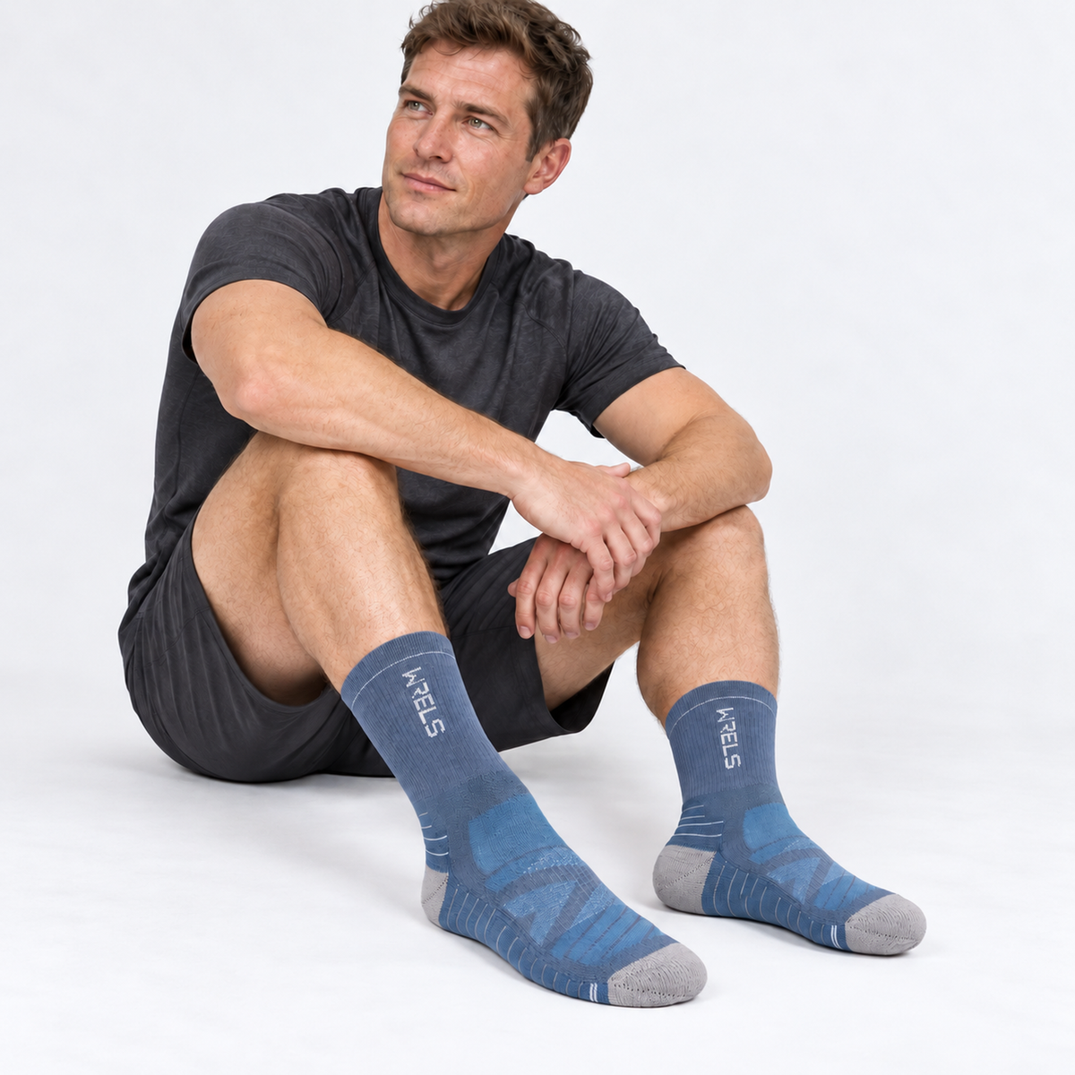 The Ridge Trek | Cushioned Merino Wool Hiking Socks - Blue - Model