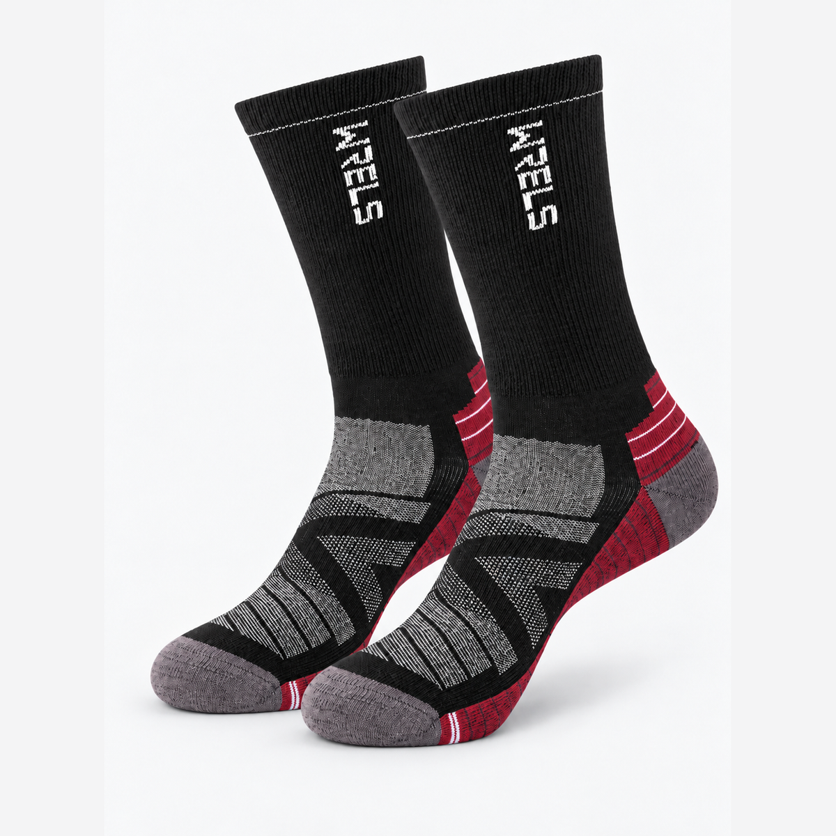 The Ridge Trek | Cushioned Merino Wool Hiking Socks - Black Red - Product detail