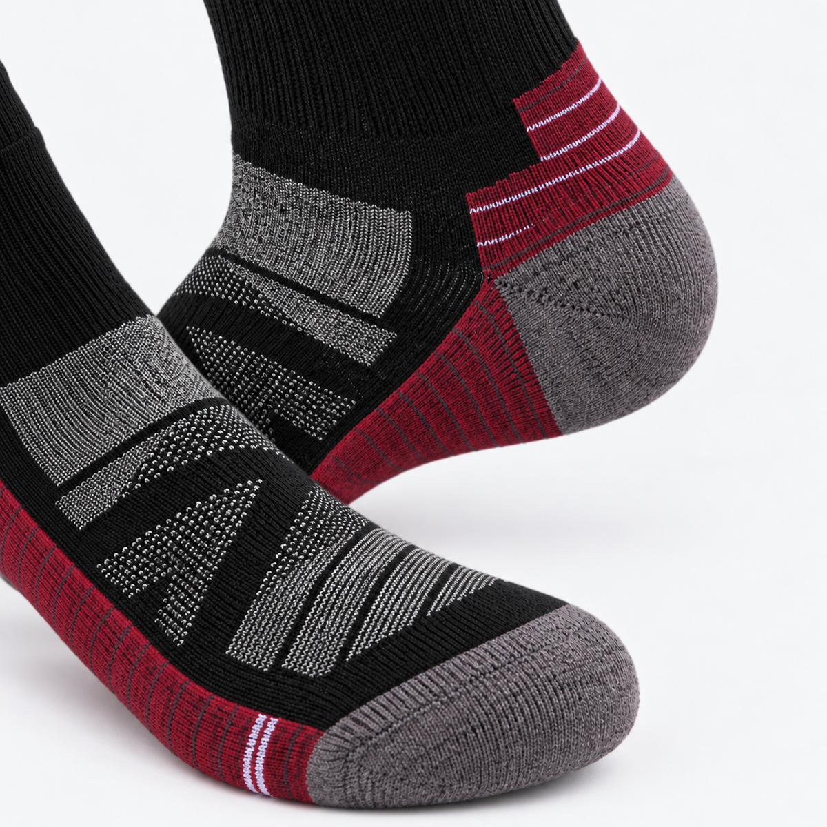 The Ridge Trek | Cushioned Merino Wool Hiking Socks - Black Red - Product detail
