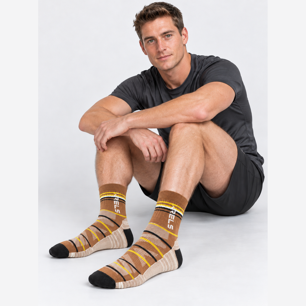 The Peak Step | Terry-Cushioned Wool Outdoor Socks - Brown - Model