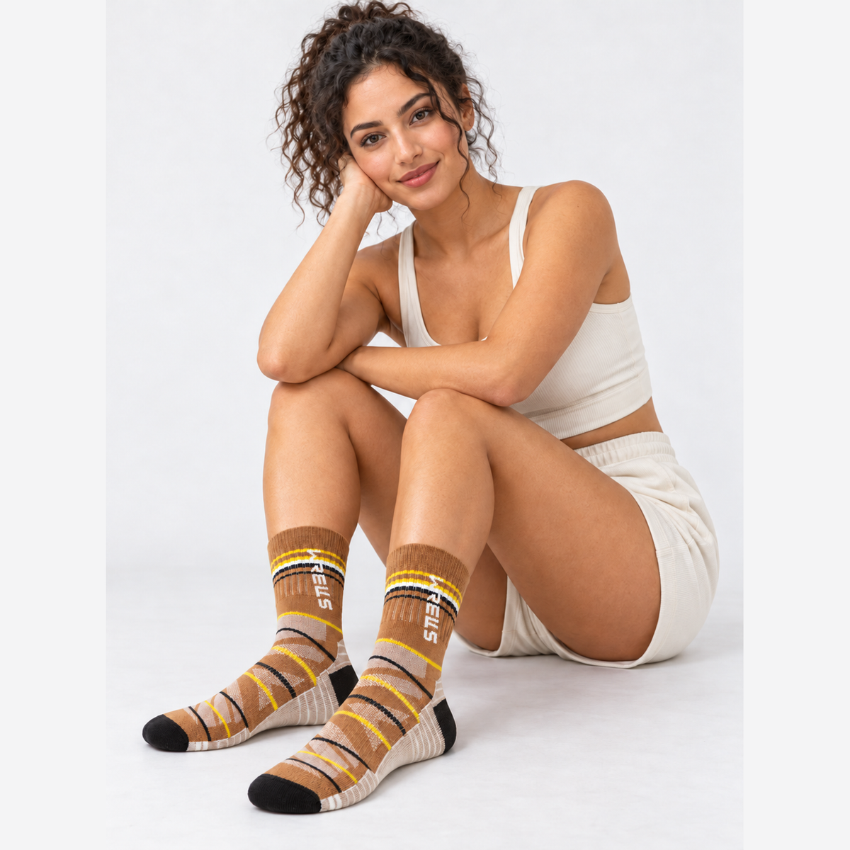 The Peak Step | Terry-Cushioned Wool Outdoor Socks - Brown - Model