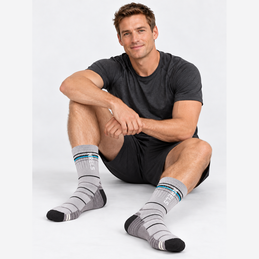 The Peak Step | Terry-Cushioned Wool Outdoor Socks - Light Gray - Model