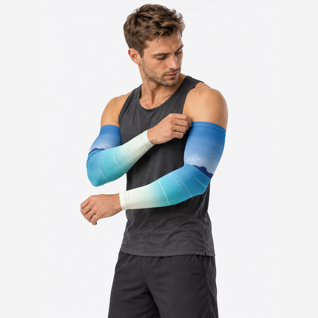 The Sunbound Set | Ice Silk Neck Gaiter & Arm Sleeves - Oceanmist - Arm sleeves on model