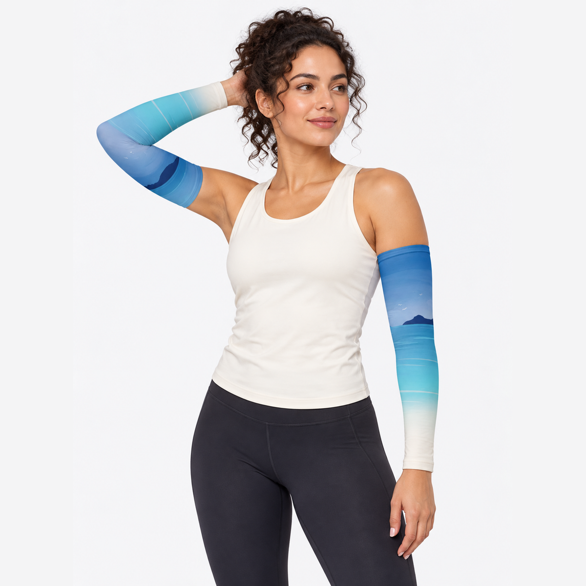 The Sunbound Set | Ice Silk Neck Gaiter & Arm Sleeves - Oceanmist - Arm sleeves on model