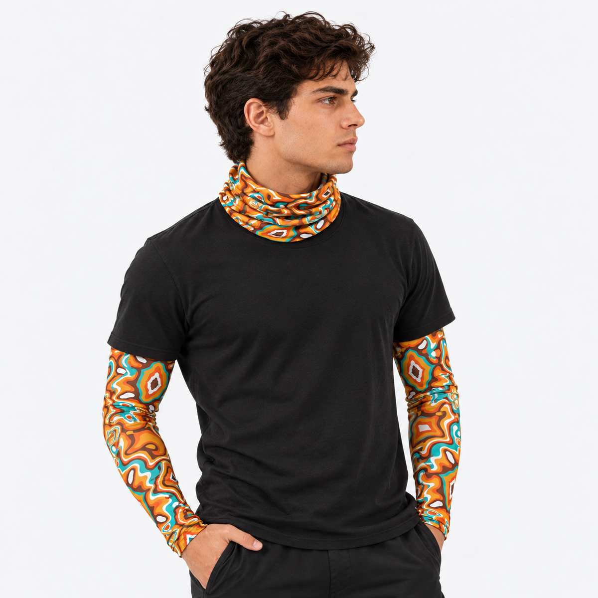 The Sunbound Set | Ice Silk Neck Gaiter & Arm Sleeves - Oracle - Male model wearing matching neck gaiter and arm sleeves